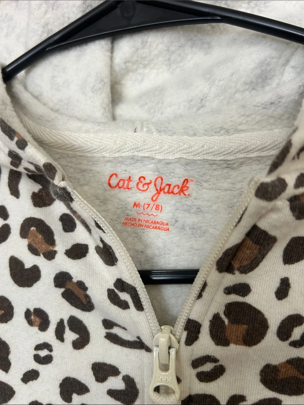 Cat & Jack White Leopard Print Zip Hoodie with Brown Spots